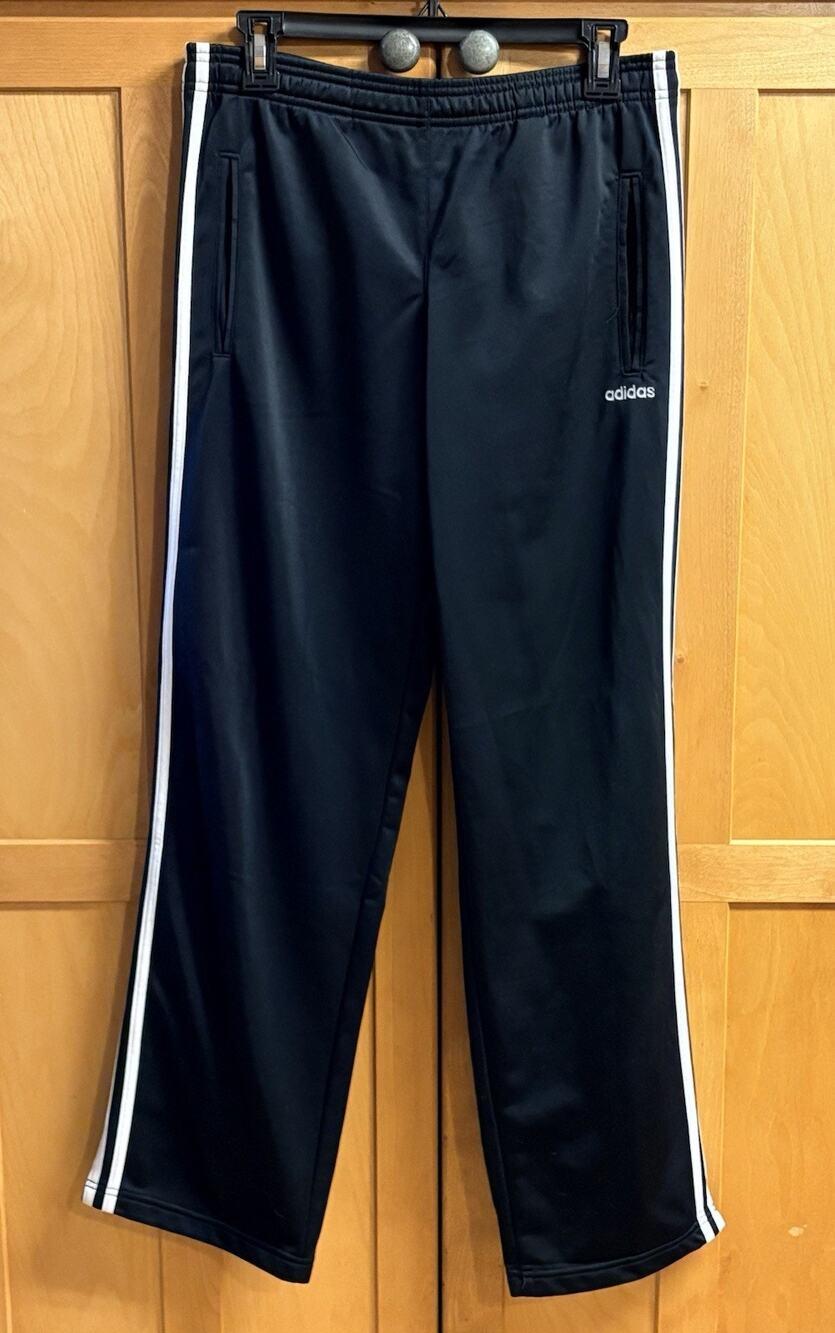 NWT adidas Black Joggers Womens Small White Piping Elastic Waist w/ Drawstring